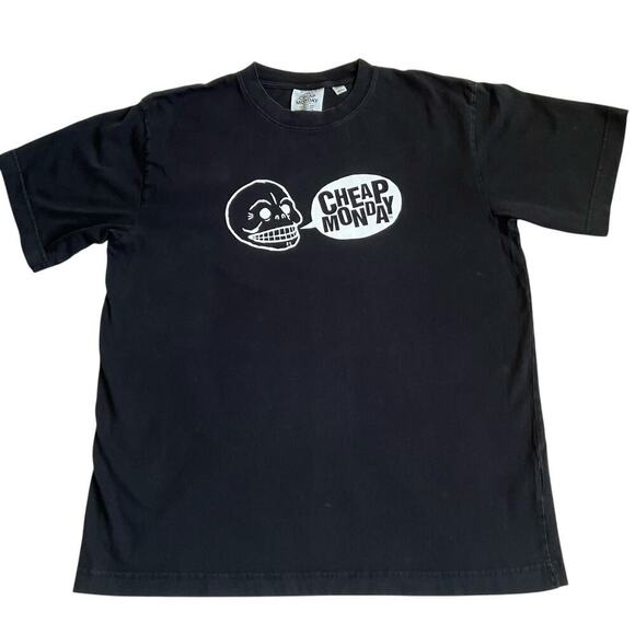 Cheap Monday Uni Tee Speech Logo Large Skull Black Short Sleeve Graphic Tee Sz M - Picture 7 of 16